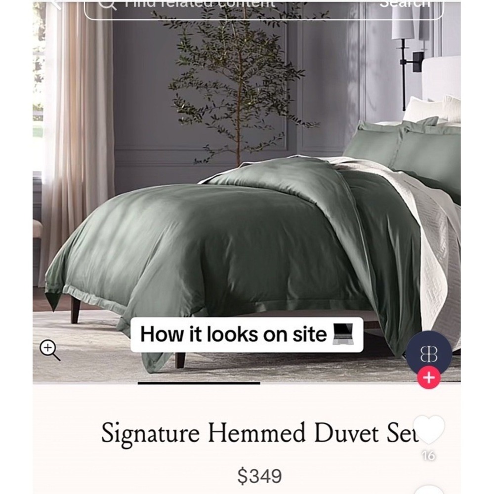 Boll & Branch Signature Hemmed Duvet Set Balsam Green F/Q Discontinued Color